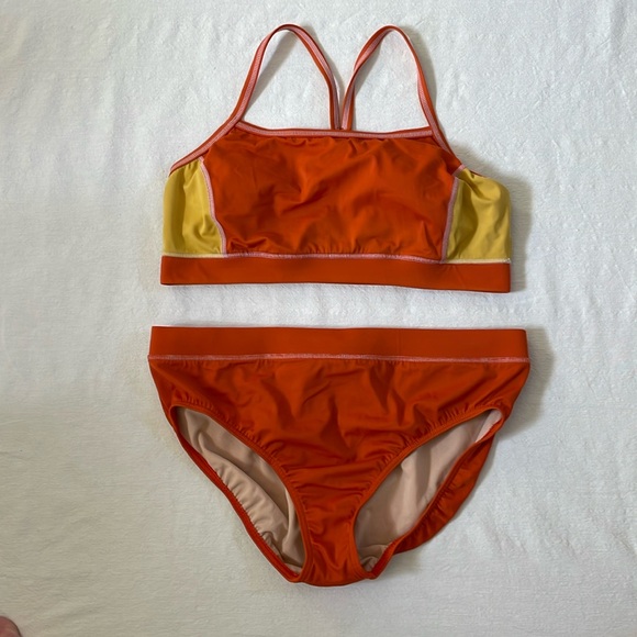Lands End 2 piece swimsuit women’s size 16 in orange and yellow - Picture 1 of 7